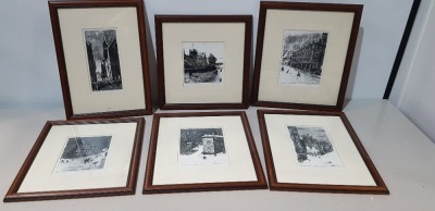 6 X PIECE MIXED WOODEN PHOTO FRAMES I.E DEANSGATE MANCHESTER - TOWN HALL MANCHESTER - CATHERDRAL MANCHESTER - CITY EXCHANGE MANCHESTER - PURPORTEDLY SIGNED BY RILEY