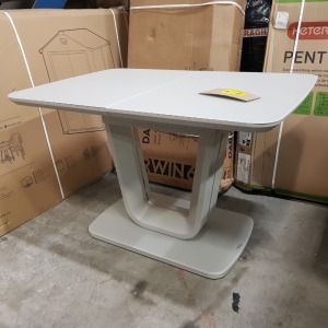 1 X BOXED LAZZARO EXTENDABLE DINING TABLE 120CMX160CM IN LIGHT GREY - PLEASE NOTE CUSTOMER RETURNS