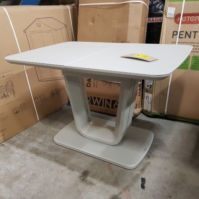 1 X BOXED LAZZARO EXTENDABLE DINING TABLE 120CMX160CM IN LIGHT GREY - PLEASE NOTE CUSTOMER RETURNS