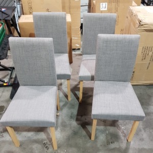 4 X BRAND NEW ASSEMBLED STUDIO DINING CHAIRS IN GREY FABRIC