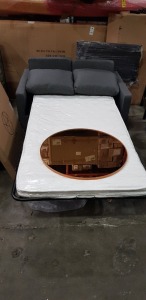 2 X PIECE MIXED FURNITURE LOT TO INCLUDE 1X HL PULL OUT SOFA BED IN DARK GREY - 210CMX 130CM - 1X AYTM CIRCULAR WALL MIRROR IN AMBAR WITH BOX