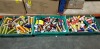150 X MADEIRA EMBROIDARY BOBBIN THREADS IN VARIOUS COLOURS I.E LIGHT GOLD - GOLD - DARK GOLD - BROWN - LIGHT BROWN - ORANGE - RED - PINK - LIGHT PINK - PURPLE - BLUE ETC (PLEASE NOTE SOME BRAND NEW MOST PART USED) IN 3 TRAYS - 2