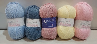114 X BRAND NEW STYLE CRAFT KNITTING YARNS IN VARIOUS COLOURS TO INCLUDE WHITE - BABY LEMON - BABY PINK - ROSY - BABY DENIM - BASHFUL BLUE - GREY - IN SIZE APPROX 275M - 268M-184M - IN 1 BAG
