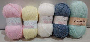 107 X BRAND NEW STYLE CRAFT KNITTING YARNS IN VARIOUS COLOURS TO INCLUDE BABY DENIM - WHITE - BABY BLUE - BABY LEMON - BABY PINK - PEPPERMINT - IN SIZES 566M - 184M