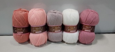 103 X BRAND NEW STYLE CRAFT KNITTING YARNS IN VARIOUS COLOURS TO INCLUDE APRICOT - WHITE - PALE ROSE - CREAM - LILAC - GOLD - YELLOW IN SIZES 295M