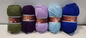 112 X BRAND NEW STYLE CRAFT KNITTING YARNS IN VARIOUS COLOURS TO INCLUDE LIGHT BLUE - DARK BLUE - GREEN - LILAC - FRENCH NAVY ETC IN SIZES 144M