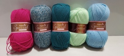 115 X BRAND NEW STYLE CRAFT KNITTING YARNS IN VARIOUS COLOURS TO INCLUDE TEAL - CLOUD BLUE - CORNISH BLUE - SHERBERT - WATERFALL - SILVERPOOL - ETC IN SIZE 295M