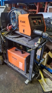 JASIC MIG 250F WELDING SET WITH JASIC WF-21 WIRE FEEDER ON METAL TROLLEY