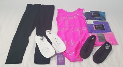 180 + BRAND NEW MIXED TAPPERS AND POINTERS LOT TO INCLUDE SLEEVELESS LEOTARDS - WHITE BALLET PUMPS - BLACK BALLET PUMPS - CAPRI TIGHTS - ETC ALL IN VARIOUS SIZE IN 6 BOXES ,