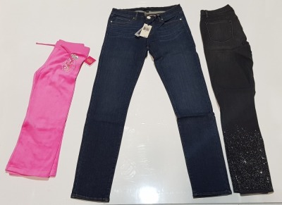 10 X PIECE BRAND NEW MIXED KIDS JUICY COUTURE CLOTHING LOT TO INCLUDE PINK SCRIPT PANTS - SILK PYJAMA PANTS - DENIM JEANS - PITCH BLACK PANTS - GREY DENIM JEANS ETC ALL IN VARIOUS SIZES