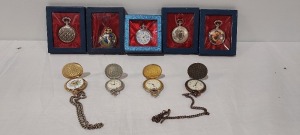 10 X POCKET WATCHES - 5 X ASSORTED DESIGNS (BOXED) 5 X ASSORTED DESIGNS (UNBOXED)