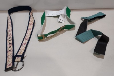 400 X BRAND NEW MIXED BELTS LOT CONTAINING VARIOUS STYLES IE FLORAL , GREEN , RED , BLUE IN MIXED SIZES AND STYLES IN 4 BOXES