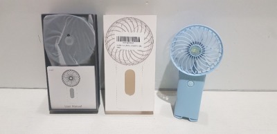 31 X BRAND NEW WASTOU SMALL HAND- HELD FANS IN LIGHT BLUE IN ONE BOX