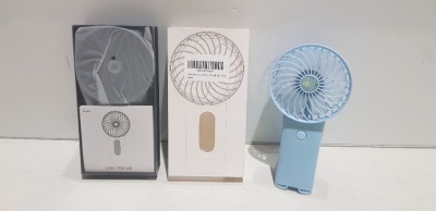 31 X BRAND NEW WASTOU SMALL HAND- HELD FANS IN LIGHT BLUE IN ONE BOX