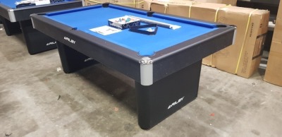 1 X RILEY 7 FOOT POOL TABLE (NOTE SOME DAMAGE TO LEFT SIDE ) STILL WORKS!