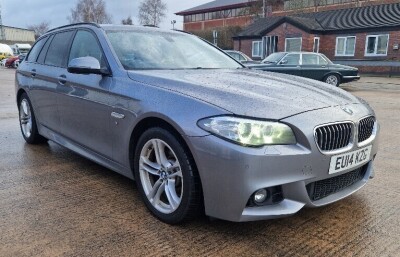 GREY BMW 520D M SPORT AUTO, REG NO: EU14 KZG, ENGINE SIZE: 1995CC, FIRST REGISTERED: 13/03/2014, WITH 2 KEYS, WITH V5, MOT UNTIL 07/11/2025, MILEAGE: 153,208, SAT NAV, CRUISE CONTROL, CLIMATE CONTROL, LEATHER SEATS, HEATED& ELECTRIC FRONT SEATS, AUTOMATI