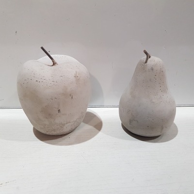 54 X SETS OF BRAND NEW CEMENT APPLE AND PEAR ORNAMENTS IN 9 BOXES