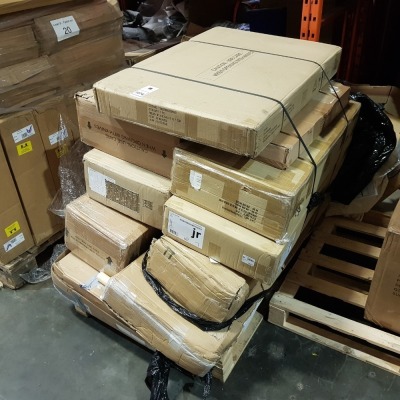 6 X MIXED LOT CONTAINING , KETER 70G STORAGE BENCH , CARLTON 4 PIECE BEDROOM SET IN GREY , ADDISON 9 CUBE UNIT IN GREY ETC ON A FULL PALLET (PLEASE NOTE - CUSTOMER RETURNS MAY BE MISSING PARTS)