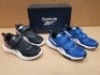 20 X BRAND NEW MIXED REEBOK KIDS TRAINERS IN VARIOUS STYLES IE: 16 X RUSH RUNNER 3 ALT NIGHT IN NAVY/RED AND WHITE IN SIZE USA 1 , 4 XT SPRINTER SHOES VECTO IN BLUE/WHITE IN SIZE USA 1