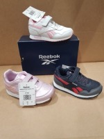 20 X BRAND NEW MIXED REEBOK KIDS TRAINERS IN VARIOUS STYLES IE: 6 X ROYAL CLASSIC JOGG COLI IN NAVY/RED AND GREY IN SIZE USA 9 , 4 X ROYAL CLASSIC JOGG CLASS IN PINK IN SIZE USA 10 , 3 X ROYAL CLASSIC JOGG COLI IN NAVY/RED AND GREY IN SIZE USA 10 , 2 X
