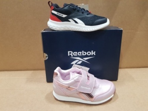 20 X BRAND NEW MIXED REEBOK KIDS TRAINERS IN VARIOUS STYLES IE: 7 X ROYAL CLASSIC JOGG COLI IN NAVY/RED AND GREY IN SIZE USA 10 , 6 X RUSH RUNNER 3 ALT NIGHT IN NAVY/RED AND WHITE IN SIZE USA 10.5 , 4 X RUSH RUNNER 3 SHOE KNIGHT IN NAVY/RED AND WHITE I