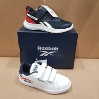 20 X BRAND NEW MIXED REEBOK KIDS TRAINERS IN VARIOUS STYLES IE: 12 X ROYAL COMPLETE CLN WHITE IN WHITE/NAVY AND RED IN SIZE USA 12.5 , 6 X RUSH RUNNER 3 ALT NIGHT IN NAVY/RED AND WHITE IN SIZE USA 13 , 2 X ROYAL COMPLETE CLN WHITE IN WHITE/NAVY AND RED 