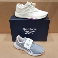 19 X BRAND NEW MIXED REEBOK WOMENS TRAINERS LOT CONTAINING 6 X LITE 2 TRAINERS IN METEOR GREY IN SIZE USA 6 , 13 HIT TRAINERS IN CHALK/ALABAST IN MIXED SIZES IE 4 X SIZE USA 6.5 , 3 X SIZE USA 8.5 , 2 X SIZE USA 8 , 1X SIZE USA 7 , 1 X SIZE USA 7.5 , 