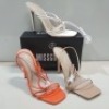 15 X MIXED MISSGUIDED WOMENS SHOES CONTAINING WF MID ILLUSION HEEL CLEAR SANDAL IN NUDE , ASSYM STRAPPY HEELED SANDAL IN ORANGE , STRAPPY RING DETAIL HEELED SANDAL IN WHITE , SQUARE TOE PATENT HEELED SANDAL IN SAND ETC ALL IN SIZE 6 (NOTE - SOME HAVE SECU