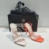 15 X MIXED MISSGUIDED WOMENS SHOES CONTAINING WF BARELY THERE SQUARE TOE HIGH HEELS IN WHITE, ASSYM STRAPPY HEELED SANDAL IN ORANGE , CHUNKY FLATFORM GLADIATOR SANDAL IN BLACK , POINTED TOE PATENT BARELY THERE IN NUDE ETC ALL IN SIZE 6 (NOTE - SOME HAVE 