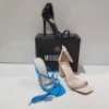 15 X MIXED MISSGUIDED WOMENS SHOES CONTAINING WF HIGH HEEL BLOCK BARELY THERE SANDALS IN SAND , STRAPPY RING DETAIL HEELED SANDALS IN BLUE , SQUARE TOE PATENT HEELED SANDAL IN BLACK ETC ALL IN SIZE 5 (NOTE - SOME HAVE SECURITY TAGS)