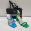 18 X MIXED MISSGUIDED WOMENS SHOES CONTAINING BLOCK HEEL TIE UP HEELED SANDALS IN BLACK , STRAPPY RING DETAIL HEELED SANDALS IN BLUE , POINTED TOE BARELY THERE PATENT IN BLACK , BARELY HIGH BLOCK HEEL IN GREEN ETC IN VARIOUS SIZES IE 3,4,5 AND 6 (NOTE - S