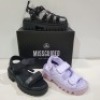 12 X MIXED MISSGUIDED WOMENS SANDALS CONTAINING QUILTED SANDAL IN LILAC , CHUNKY CROC FLAT SHOES IN BLACK , VELCRO STRAP SANDAL IN BLACK IN MIXED SIZES IE 3,4 AND 5 (NOTE - SOME HAVE SECURITY TAGS)