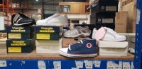 12 X MIXED TRAINERS LOT CONTAINING 3 X WRANGLER TRAINERS IN BLACK / WHITE IN SIZE 5UK, 5 X BEN SHERMAN IN NAVY AND WHITE IN SIZES 2, 3 AND 6UK, 2 X HEAD TRAINERS IN WHITE / PINK IN SIZE 4 AND 5UK AND 1 X TEVA KIDS TRAINERS IN BROWN / PINK IN SIZE 4UK ON H