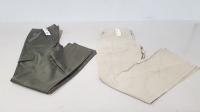 10 X PIECE BRAND NEW MIXED LACOSTE CLOTHING LOT TO INCLUDE 6 X BROWN DENIM JEANS SIZE 41 - 3X KHAKI COMBAT TROUSERS SIZE 42 - 1X WHITE FLARE TROUSERS SIZE 38