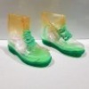 24 X BRAND NEW CLEAR WELLY BOOTS IN ORANGE / GREEN IN MIXED SIZES, 2 X SIZE 4, 3 X SIZE 5, 3 X SIZE 6, 3 X SIZE 7 & 1 X SIZE 8 IN TWO BOXES.