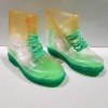24 X BRAND NEW CLEAR WELLY BOOTS IN ORANGE / GREEN IN MIXED SIZES, 2 X SIZE 4, 3 X SIZE 5, 3 X SIZE 6, 3 X SIZE 7 & 1 X SIZE 8 IN TWO BOXES.