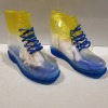 24 X BRAND NEW CLEAR WELLY BOOTS IN BLUE / LEMON IN MIXED SIZES, 2 X SIZE 4, 3 X SIZE 5, 3 X SIZE 6, 3 X SIZE 7 & 1 X SIZE 8 IN TWO BOXES.