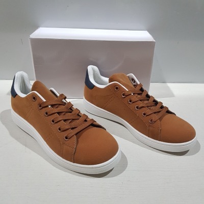 24 X BRAND NEW TRAINERS IN COLOUR CAMEL IN SIZE UK 10 IN TWO BOXES