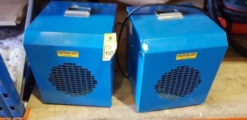 2 X INDUSTRIAL 230 V SPACE HEATERS WITH ADJUSTABLE TEMPERATURE CONTROL (0-40 DEGREE CELCIUS) (MODEL: FF3T-15)