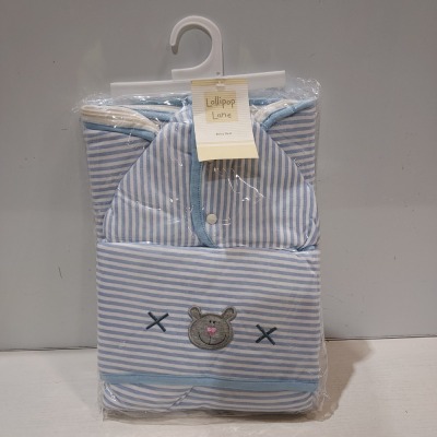 20 X BRAND NEW LOLLIPOP LANE BABY NEST - BABY BLANKET/NAPPY CHANGE QUILT IN BLUE/WHITE IN ONE TRAY ( TRAYS NOT INCLUDED)