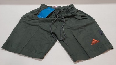 20 X BRAND NEW KIDS ADIDAS SHORTS IN GREEN IN MIXED SIZES 30/32, 32/34 IN 1 TRAY (TRAY NOT INCLUDED)