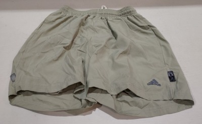 20 X ADIDAS KIDS SHORTS IN LIGHT GREEN IN VARIOUS SIZES I.E M, L, XL IN 1 TRAY (TRAY NOT INCLUDED)