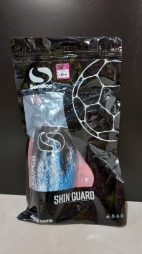 31 X BRAND NEW SONDICO KIDS SHIN GUARDS IN WHITE / BLACK / BLUE IN 1 TRAY (TRAY NOT INCLUDED)