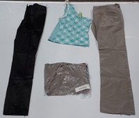 20 X MIXED CLOTHING LOT CONTAINING FRENCH CONNECTION PANTS IN BLACK IN SIZE 12 , QUICK SILVER TOP IN LIGHT BLUE/WHITE IN SIZE 14 , DKNY TOP IN BLACK IN SIZE XS , WALE BACKLESS DRESS IN DARK GREEN IN SIZE 14 ETC IN ONE TRAY (PLEASE NOTE - THIS IS DATED ST