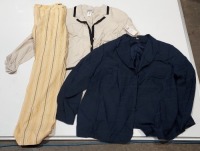 18 X MIXED CLOTHING LOT CONTAINING ICHI SHIRT IN BLACK/WHITE IN SIZE SMALL , ESPERANZA MARCOS TOP IN FLORAL IN SIZE 24 , CHALOU JACKET IN BLACK IN SIZE 34 , OTTO KERN TROUSERS IN YELLOW/BROWN IN SIZE 44 ETC IN ONE TRAY (PLEASE NOTE - THIS IS DATED STOCK A