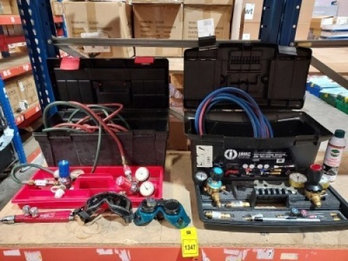 1 X JAVAC EDGE OXY - ACETYLENE BRAZING AND WELDING TOOLKIT TO INCLUDE ECE ACETYLENE ISO 5171 GAUGES /2 X CWB OXYGEN BR105 GAUGES / 2 X ECE ISO3821 HOSES / 1 X UNBRANDED TOOL BOX /LITE WELDING AND CUTTING TORCH VARIOUS ATTACHMENTS ( PLEASE NOTE SOME 