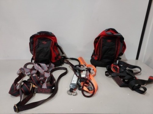 4 X JSP SPARTAN 3 POINT SAFETY HARNESS'S - ALL IN BLACK AND RED / 1 X HSS SPAN SER 3 POINT SAFETY HARNESS / 1 X JSP FARO 206 SHOCK ABSORBING LANYARD / 1 X SPAN SET TP130 SHOCK ABSORBING LANYARD / 1 X NO SHOCK LANYARD / 2 X JSP HARNESS BACK PACKS