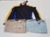 9 X MIXED CLOTHING LOT CONTAINING SLAZENGER JUMPER IN MIXED COLOURS LIGHT BLUE , DARK BLUE , AND BEIGE IN SIZES XL , L , M , PROQUIP RAIN JACKET IN NAVY BLUE/YELLOW IN SIZE M , PROQUIP SWEATER IN DARK BLUE IN SIZE S ALL IN ONE TRAY (PLEASE NOTE - THIS IS