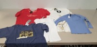 100 X MIXED ADULT CLOTHING LOT CONTAINING DELUCA CARDIGAN IN BLACK IN SIZE 2 XL , DKNY JEANS JUMPER IN PINK IN SIZE XS , ADDIZONEY TOP IN NAVY BLUE IN SIZE 50 , DELUCA TOP IN WHITE/GOLD ETC IN SIZE XL ETC IN FIVE TRAYS (NOTE - TRAYS NOT INCLUDED AND DATED