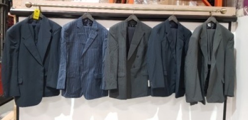 13 X MIXED MENS BLAZER WITH PANTS SETS CONTAINING HAYLEY AND NIGHT IN BLACK , JACKET IN SIZE 46 R PANTS SIZE 43 R , PREMIER MAN IN NAVY BLUE , JACKET IN SIZE 54 R , PANTS IN SIZE 50 R , GRITTI JACKET IN NAVY BLUE/WHITE , JACKET IN SIZE 56R AND PANTS IN 5